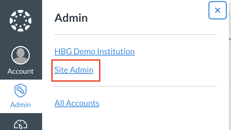 Admin menu with Site Admin highlighted