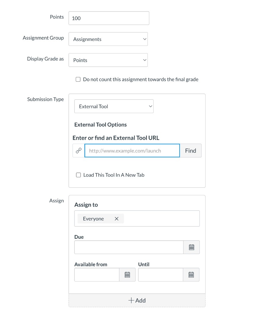 Assignment Edit with External Tool submission type