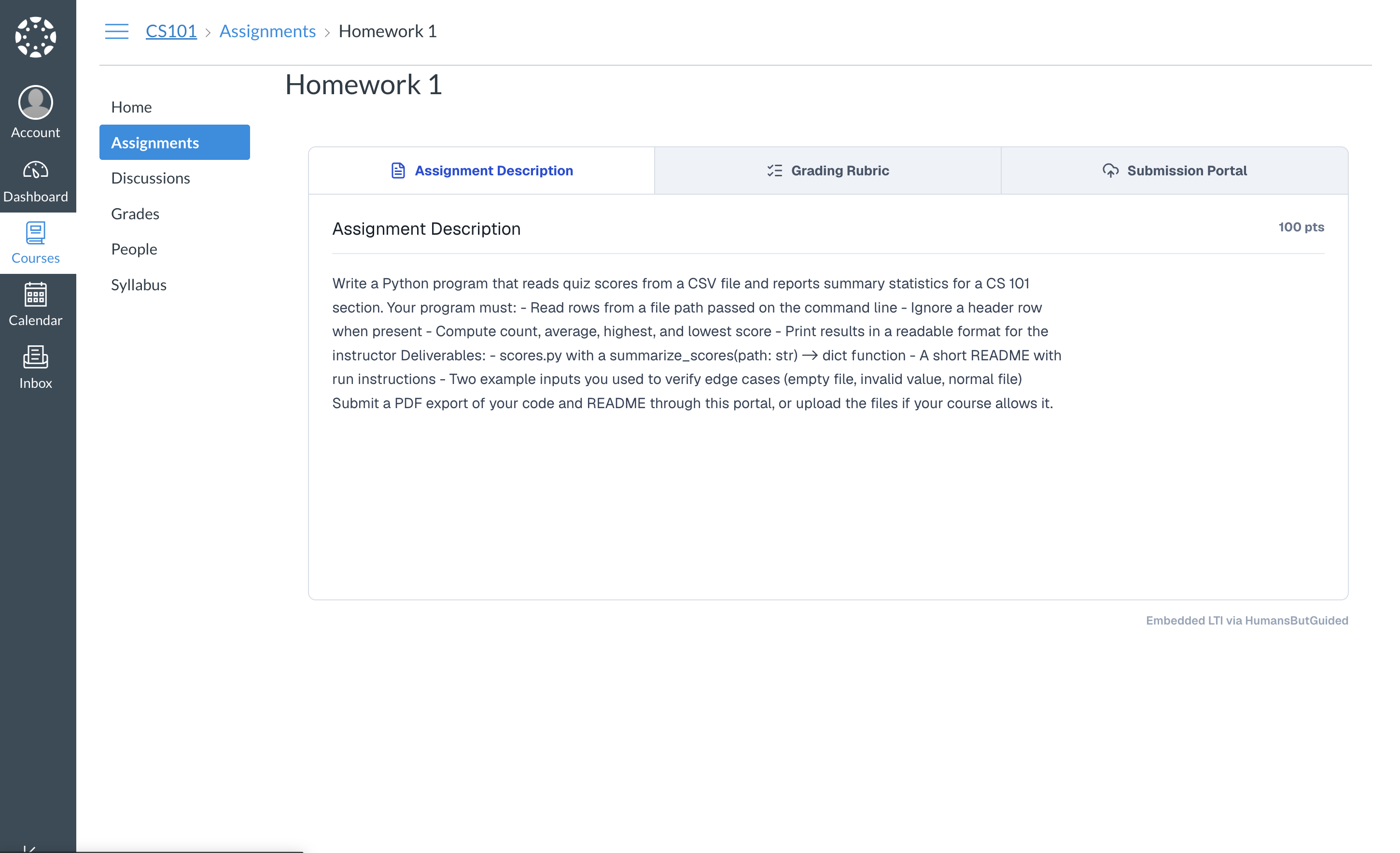 Embedded assignment description with programming brief